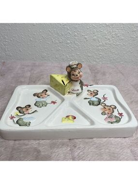 Lefton 1862 Mouse Cheese Divided Serving Tray Vintage Japan